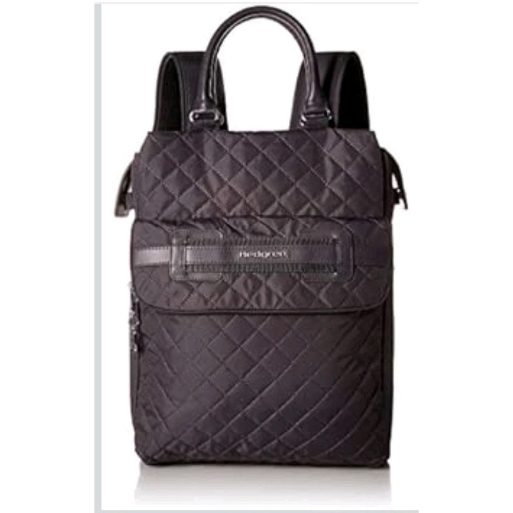Hedgren Kayla Quilted Laptop Backpack Tote Black Nylon Travel Lightweight Bag‎